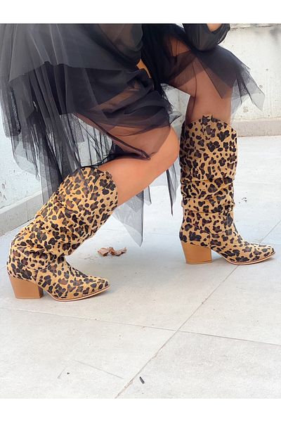 BERFONA Terry Feather Leopard 6 cm Heel Dallas Boots