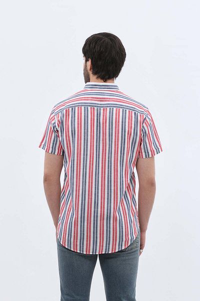 SHIRTSPRO shirtpro cotton regular fit short sleeve button down collar shirt in red color with stripes