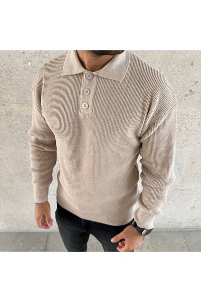 CULTURE BOUTIQUE Men's Polo Collar Button Collar Winter Knitwear Sweater