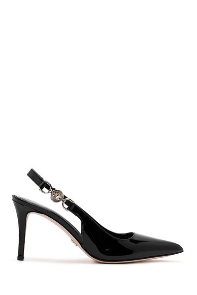Derimod Women's Black Open Back Thin Heeled Patent Leather Shoes 25Afd120216