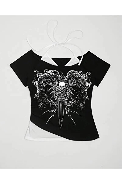 Touz Moda Gothic Skeleton Collar Short Sleeve Full Body Crop with Additional Strap