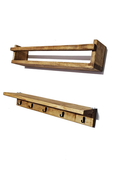 Keskin Çanta ve Cüzdan Masif Ahşap Duvar Rafı 60cm