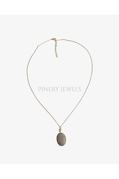 Pinery Jewels Oval Zircon Stone Stainless Steel Women's Necklace with Openable Inner Cover for Photo Storage