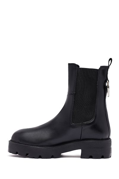 Derimod Women's Black Thick Soled Leather Chelsea Boots 25Wfd186318