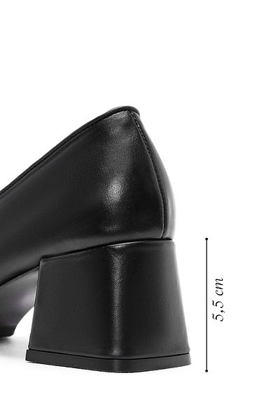 Derimod Women's Black Buckle Detailed Thick Heeled Leather Shoes 25Afd184118