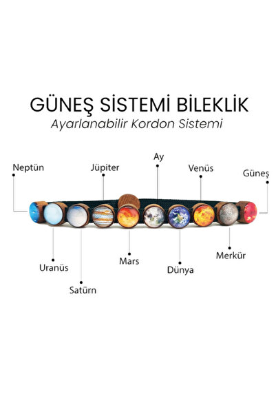 Bijulab Güneş Sistemi Bileklik | Güneş, 8 gezegeni ve Ay'ı temsil eden Unisex Takı