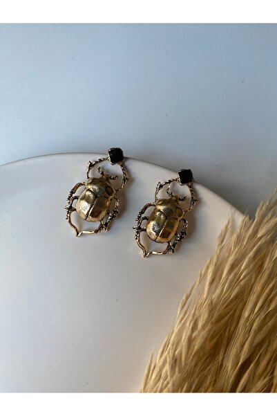 BusradanDesign Özel Seri Siyah Zirkon Taşlı Böcek Küpe