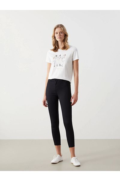 LC Waikiki Lcw Vision Ecru Crew Neck Printed Women's T-Shirt