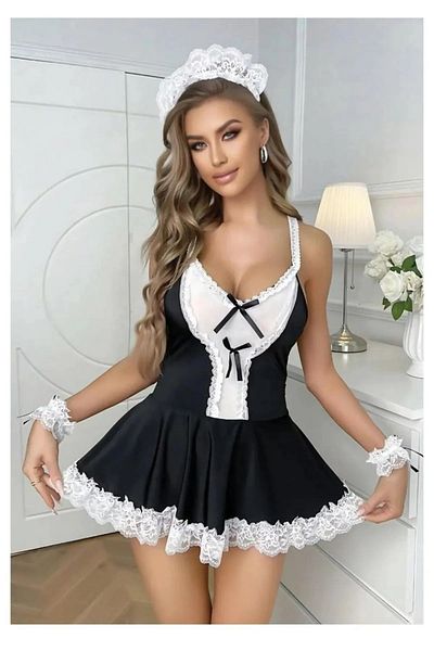 Qvien Secret Women's Black Maid Sexy Costume Dress Nightdress