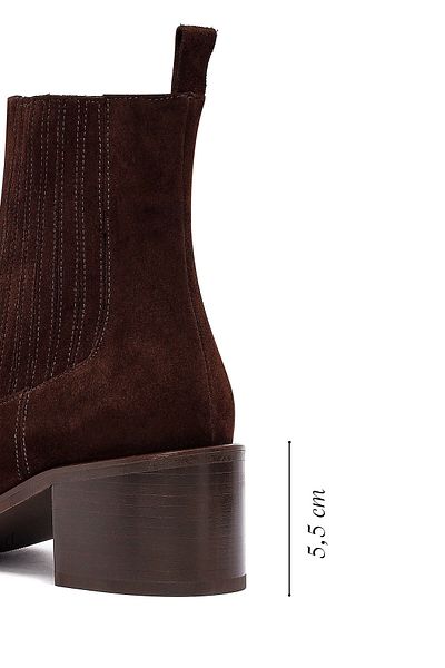 Derimod Women's Brown Thick Heeled Suede Leather Chelsea Boots 25Wfd188210