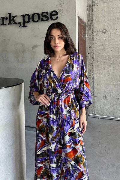 KAZAX Recommended Safe Seller Woven Printed Bat Sleeve Dress S8124