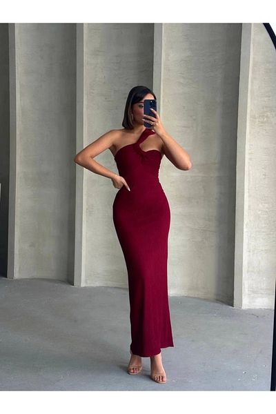KAZAX Recomandat de vânzător în siguranță Rochie lungă cu un singur umăr Bordeaux S25455