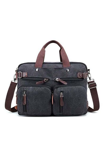 fun zone Zipper Closure Canvas Messenger Bag Black