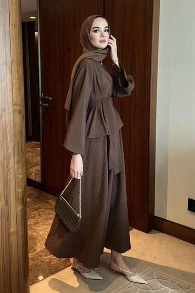 nedo7 Gold Buttoned Skirt Suit Brown