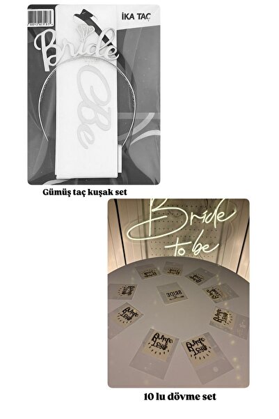 Anatolia Gümüş Bride taç, kuşak ve 10lu dövme seti bride to be bekarlığa veda...