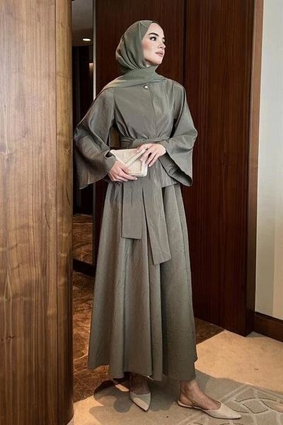 nedo7 Gold Buttoned Skirt Suit Khaki