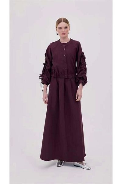 nedo7 Gathered Sleeves Jacket Dress Burgundy