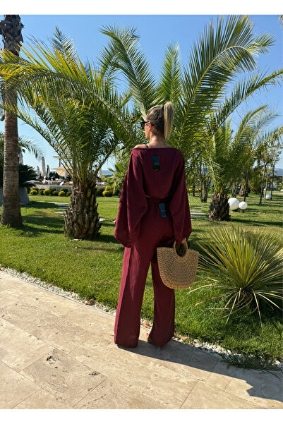 NET OF NOT Gloria Burgundy Muslin Fabric Blouse Trousers Set