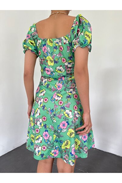 COjans Mini Dress with Elastic Collar and Lace Detail -A.Green