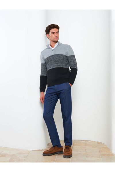 LC Waikiki Beige Stand Collar Long Sleeve Color Block Men's Knitwear Sweater