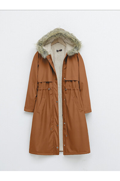 BEFAON Plush Inside Fixed Hooded Tunnel Lace up Long Coat -Mustard