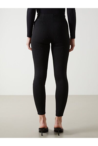LC Waikiki Siyah Beli Lastikli Taşlı Kadın Tayt