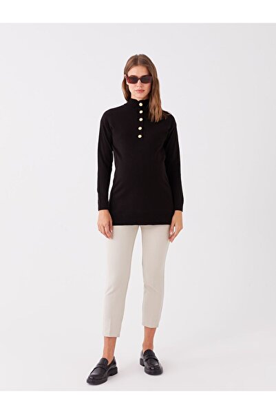 LC Waikiki Μαύρο μισό ζιβάγκο με μακρύ μανίκι πλεκτό τούνικ εγκυμοσύνης