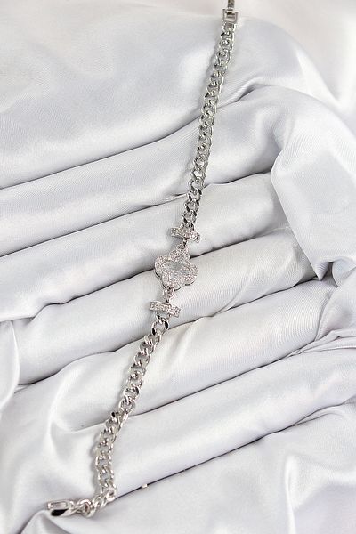 norsary Brass Zircon Stone Clover Model Silver Color Women's Bracelet