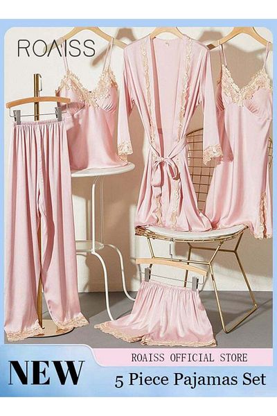 ROAISS 5-Pack Women's Pyjama Set Sling with Chest Pad Nightdress Sweet Sleepwear
