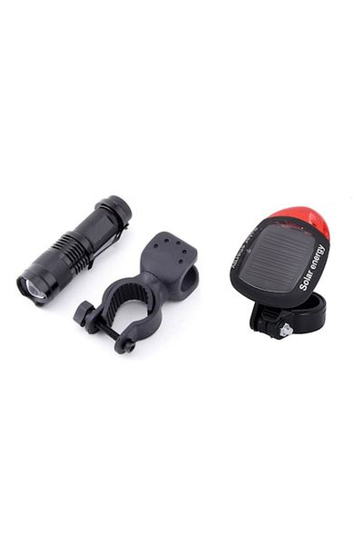 Carsons Set 2 pcs, front light with zoom magnifier, solar tail light, 2 LEDs, black