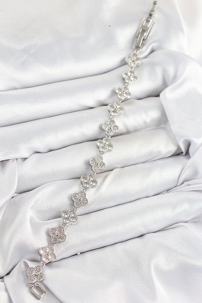 norsary Brass Zircon Stone Clover Model Silver Color Vip Series Women's Bracelet