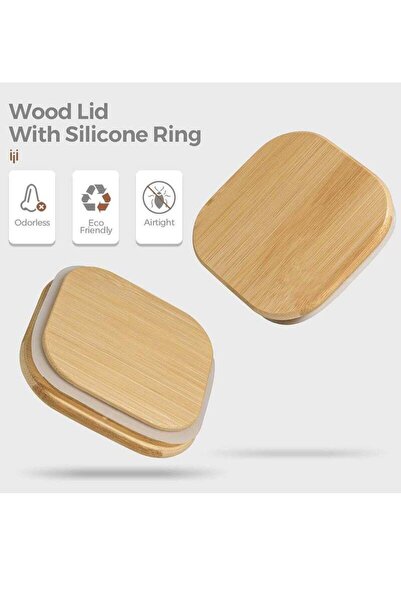 Arabest 1000ml Glass Storage Box with Wooden Lid, Airtight Transparent, Suitable for Kitchen Home, Set of 4