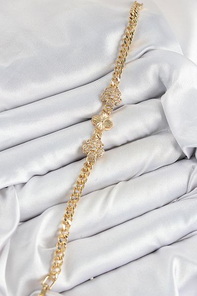 norsary Brass Zircon Stone Clover Model Gold Color Women's Bracelet