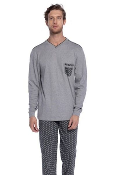 coshop Men's Pajama Pijamood, 100% Cotton, Long Sleeve, Gray, L