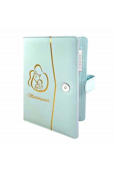 PillyBalla Copertă jurnal maternitate, piele, albastru deschis/auriu, 30,9 x 20,9 cm