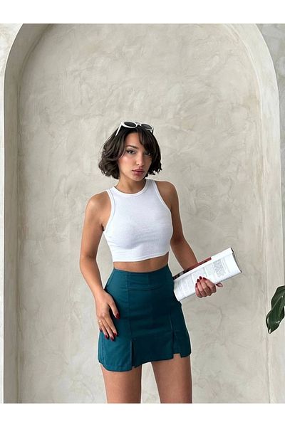 UGETTA Double Slit Atlas Shorts Skirt Oil Green S240364