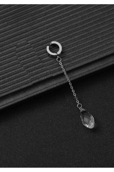 TakıConcept Deliksiz Sıkıştırmalı Kristal Sallantılı Çelik Küpe