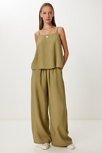 Lovelyİstanbul Σετ παντελόνι Modal με λουράκι LMC0065 OLIVE GREEN