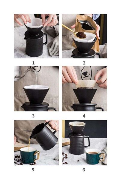 COOYA V60 Filter Coffee Machine Set, With Storage Box, Non-electric, Manual Drip Filter, Black
