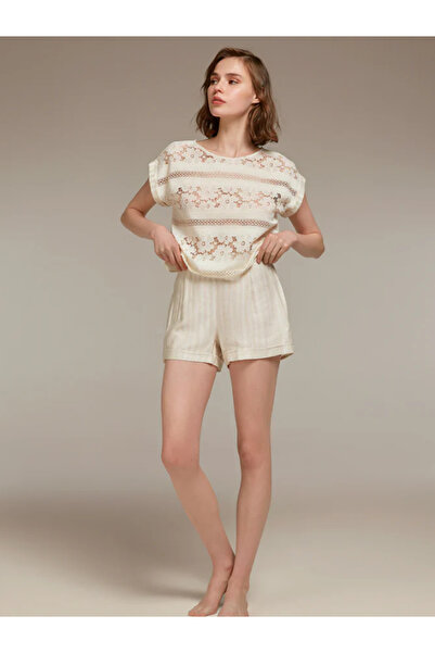 BONJOUR MADAME Bjm-1332 shorts blouse linen 2-piece set ecru