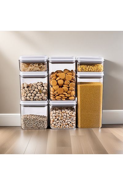 COOYA 7-Piece Sealed Storage Jar Set, BPA-Free, with Push Button Lids, Airtight for Multi-Food Storage