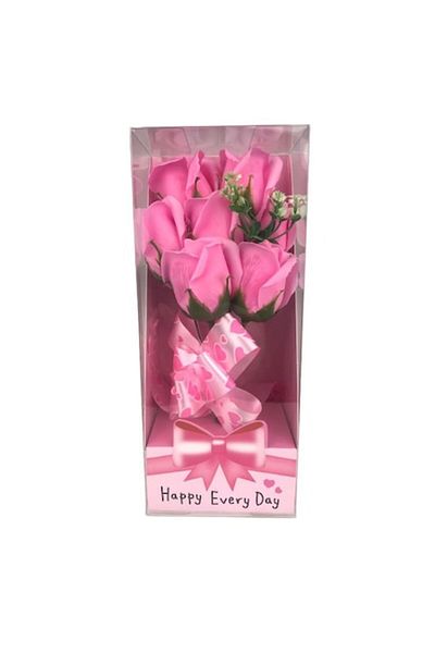 OEM Buchet format din cinci trandafiri de sapun/ spuma, ambalat in cutie tiplata, M3,10X25 cm