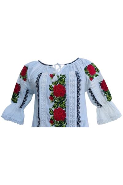 OEM Blouse for women, traditional, cotton, rose-green print, size S