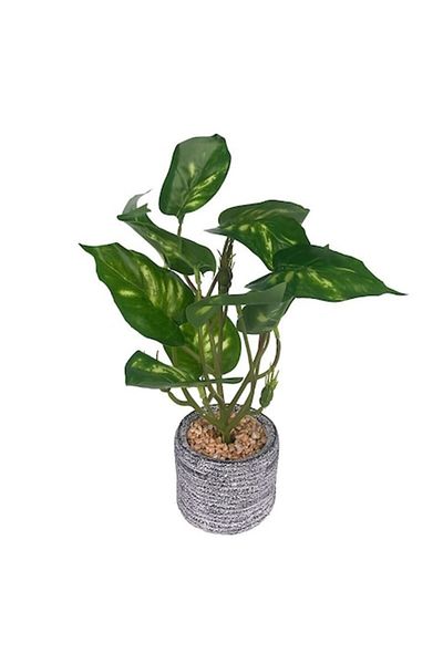 OEM Ceramic pot with flowers with large plastic leaves and pebbles, M3, 20x30 cm