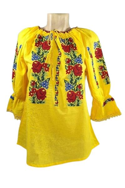 OEM Women's Blouse, Cotton, Traditional Model, 3/4 Sleeves, Yellow-Multicolor, Size M