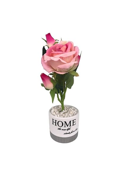 OEM Ceramic flowerpot with plastic rose, with text 'Home', M2,10X29 cm