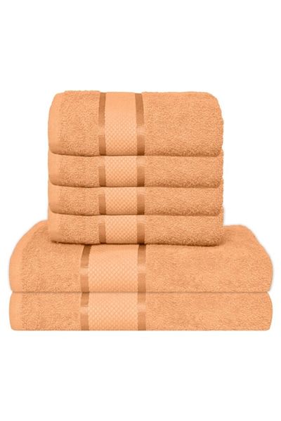 OEM Set 6 Bath Towels, Cotton, Solid, 400g/m², 50x90cm/70x140cm, Peach