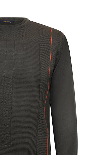 Hatemoğlu Khaki Regular Fit Jacquard Crew Neck Wool Knitwear Sweater