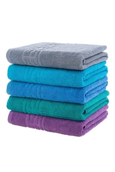 OEM Set 5 prosoape de baie, Bumbac, Uni, Bordura Greceasca, 500g/m², 70x140cm, Multicolor