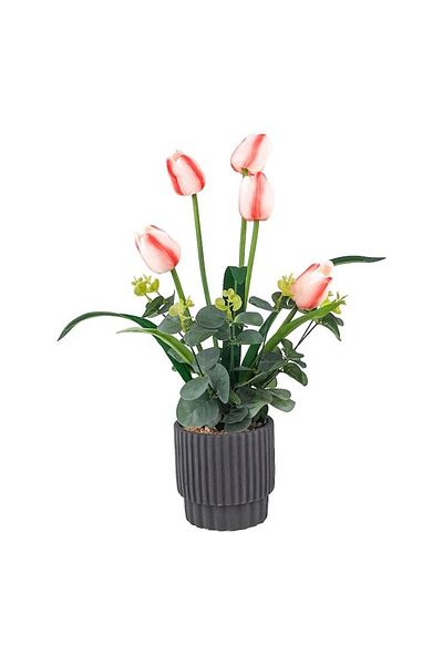 OEM Ceramic pot with plastic tulips, 15x40 cm, multicolor
